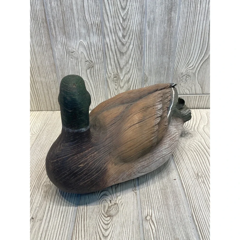 Mallard Duck Decoy Figurine Faux Wood Grain Resin Decorative Waterfowl Decor
